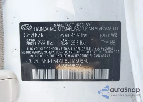 2018 Hyundai Sonata Sel z USA, uszkodzony, nr VIN 5NPE34AF8JH660850